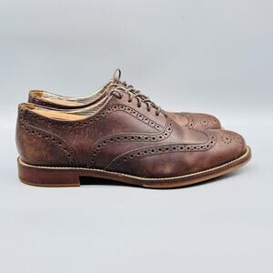 J Shoes Mens 8 Brown Leather Wingtip Oxford Brogue Cap Toe Lace Up Dress Classic